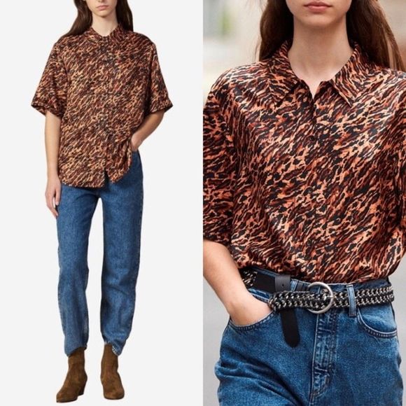 SANDRO EVIE ANIMAL PRINT SILK SHIRT - Picture 3 of 13